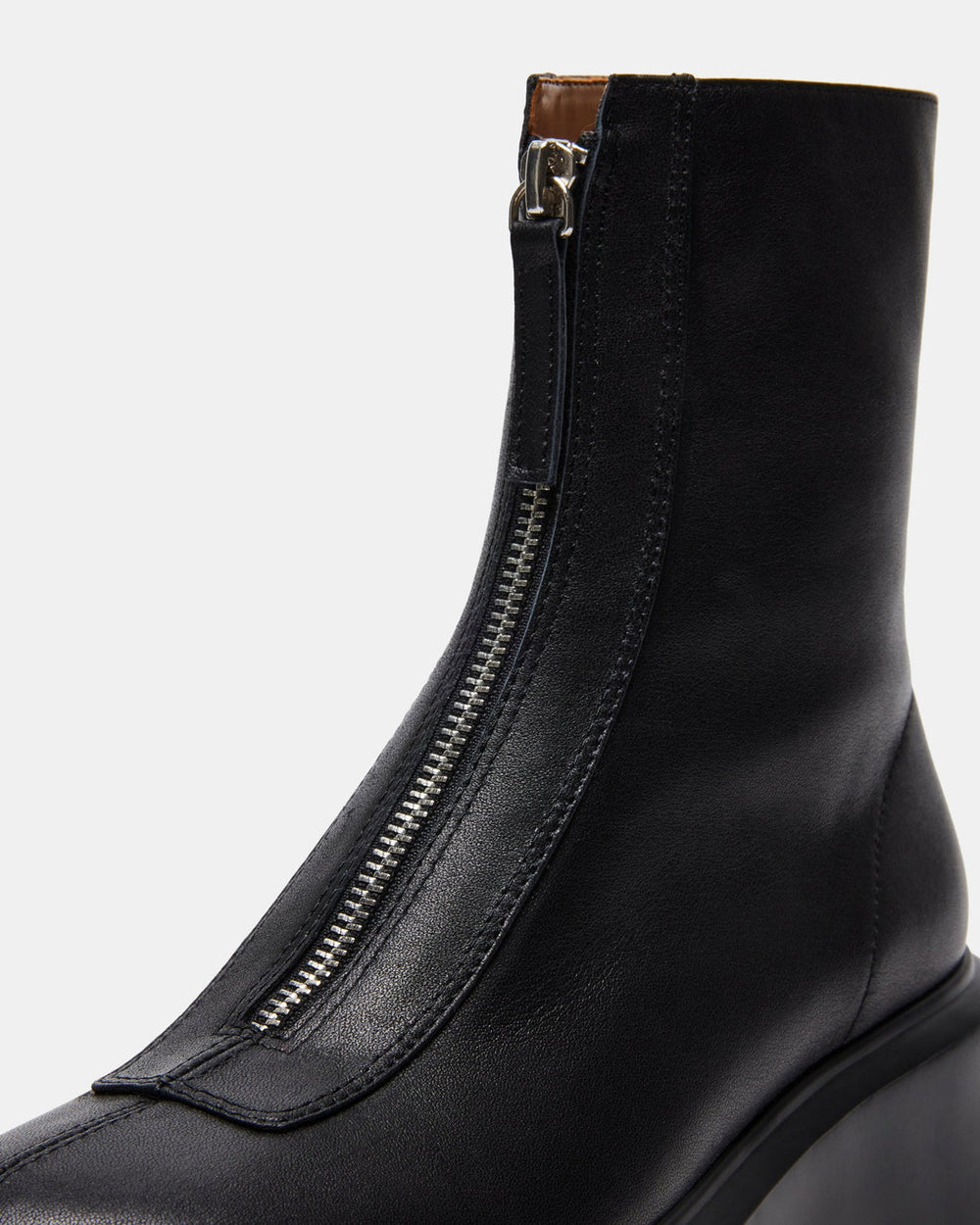 JONES Black Leather Zipper Lug Women's Ankle Boot