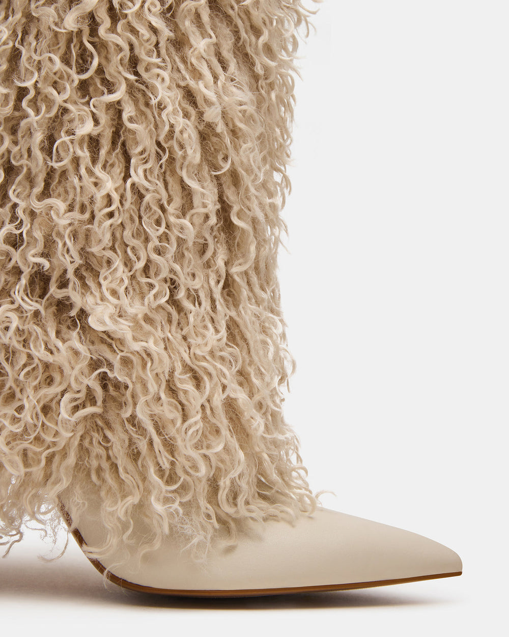 ICON Off-White Pointed-Toe Faux Fur Knee-High Stiletto Heel Women's Boot