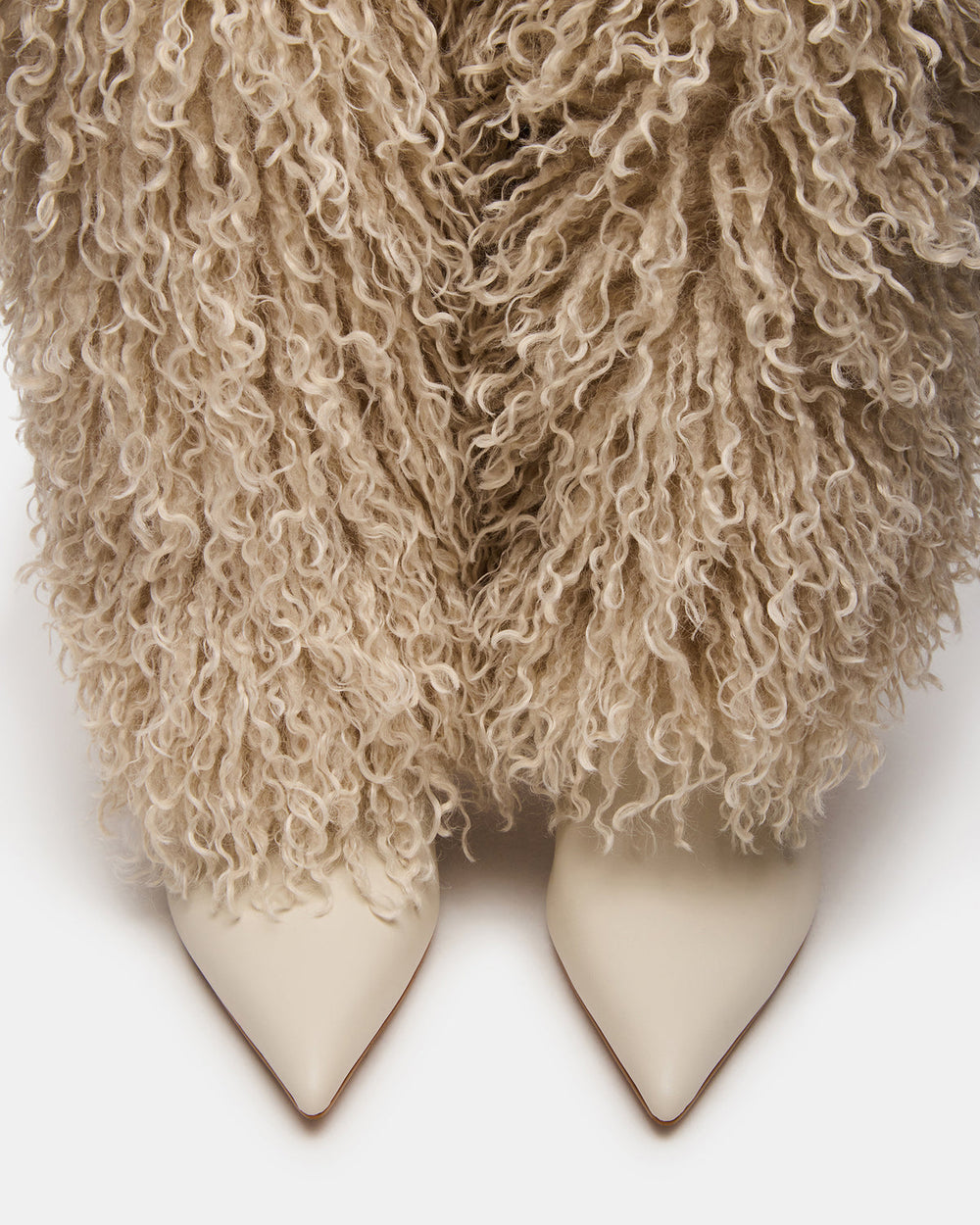 ICON Off-White Pointed-Toe Faux Fur Knee-High Stiletto Heel Women's Boot