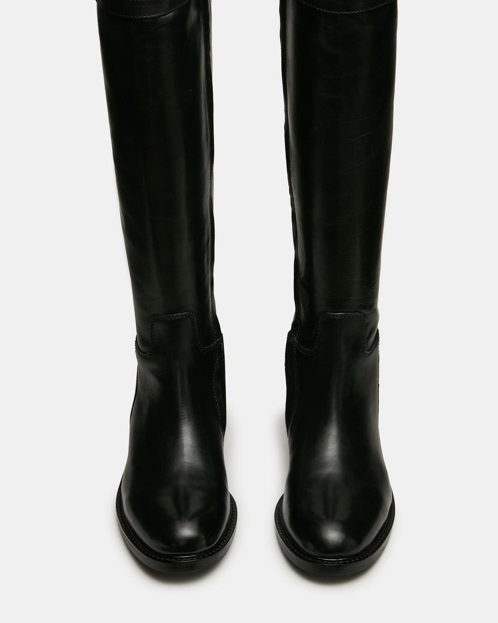 BEXLEY Black Leather Knee-High Round-Toe Buckle Women's Boot