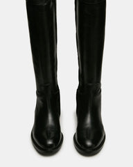 BEXLEY Black Leather Knee-High Round-Toe Buckle Women's Boot