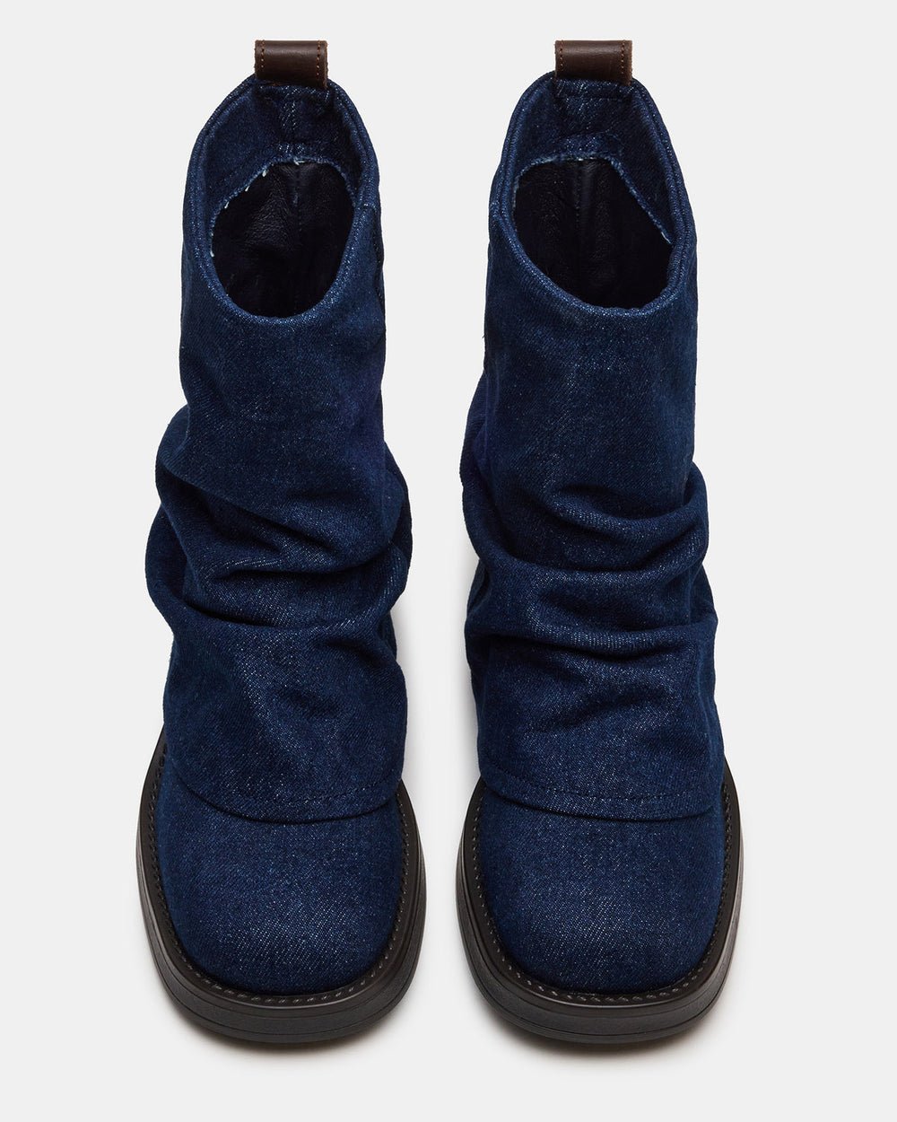 BENJI Denim Fabric Cuffed Fold-Over Moto Buckle Women's Ankle Boot