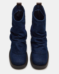 BENJI Denim Fabric Cuffed Fold-Over Moto Buckle Women's Ankle Boot