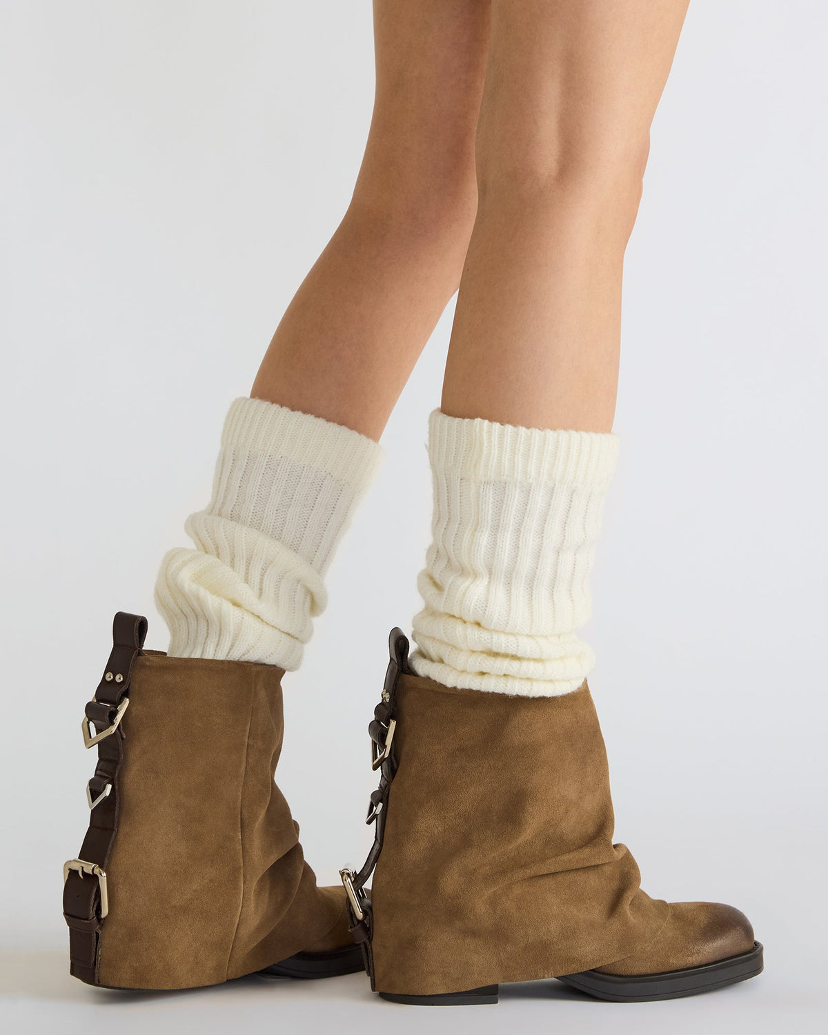 BENJI Denim Fabric Cuffed Fold-Over Moto Buckle Women's Ankle Boot