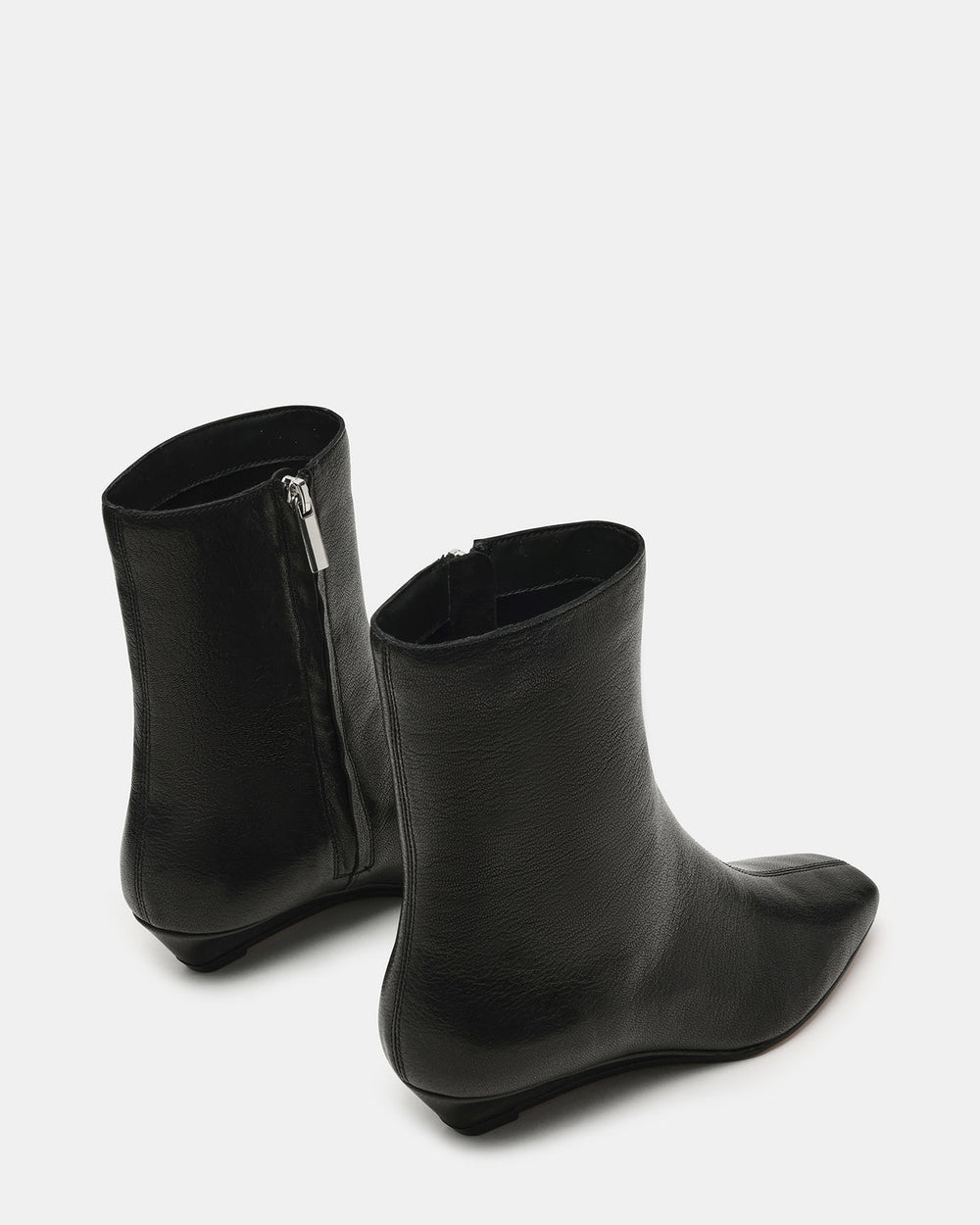 FLAIRE Black Leather Square-Toe Wedge Bootie Women's Ankle Boot