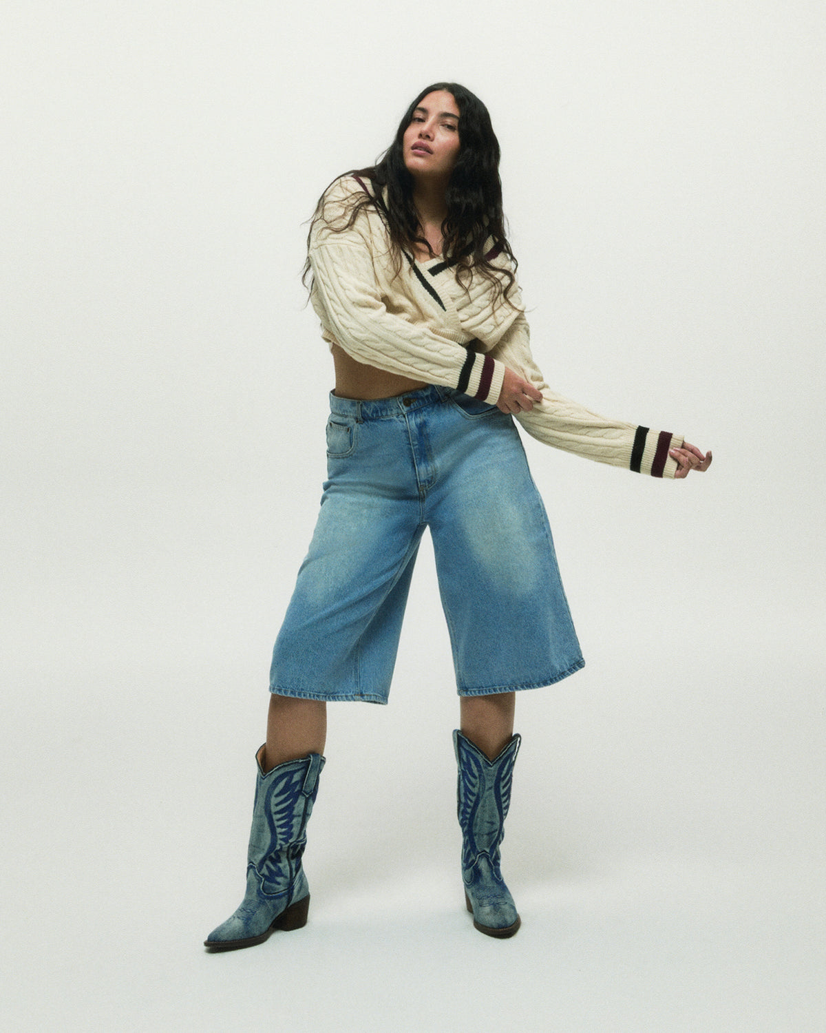 ALBANY Denim Fabric Pointed-Toe Women's Western Boot