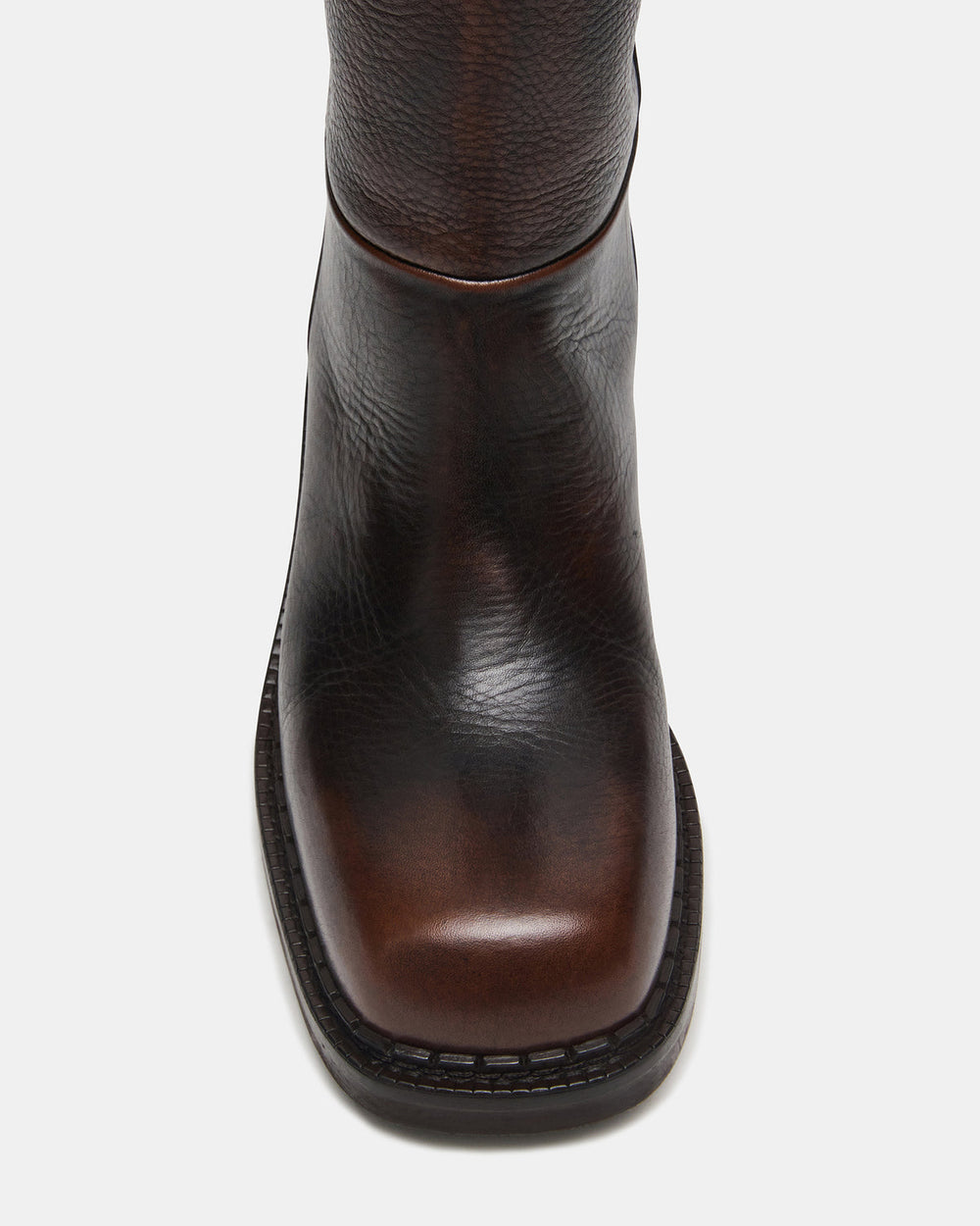 DAVOS Cognac Leather Square-Toe Knee High Block Heel Women's Boot