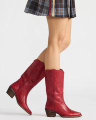 ALBANY Red Leather Pointed-Toe Women's Western Boot