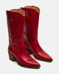 ALBANY Red Leather Pointed-Toe Women's Western Boot