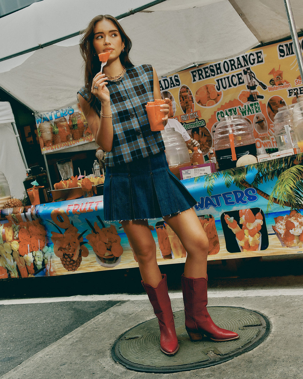 ALBANY Red Leather Pointed-Toe Women's Western Boot