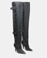 BADDIE Black Distressed Over-The-Knee Moto Women's Boot