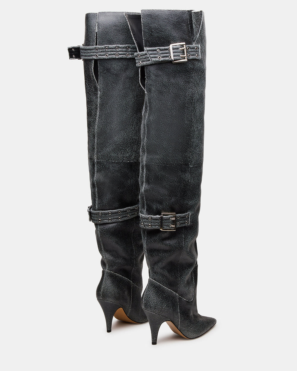 BADDIE Black Distressed Over-The-Knee Moto Women's Boot