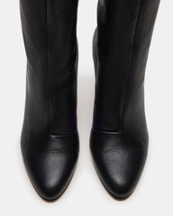 RIZK Black Leather Knee-High Rounded Toe Heeled Women's Boot