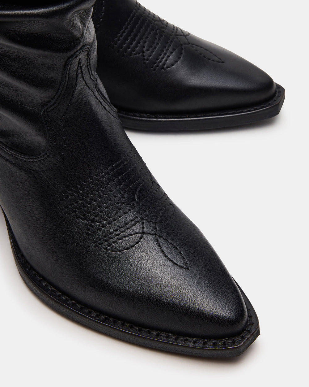 STAGE Black Leather Pointed-Toe Scrunched Western Women's Boot