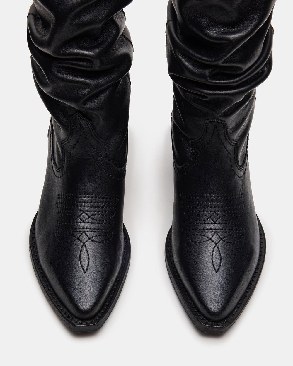 STAGE Black Leather Pointed-Toe Scrunched Western Women's Boot