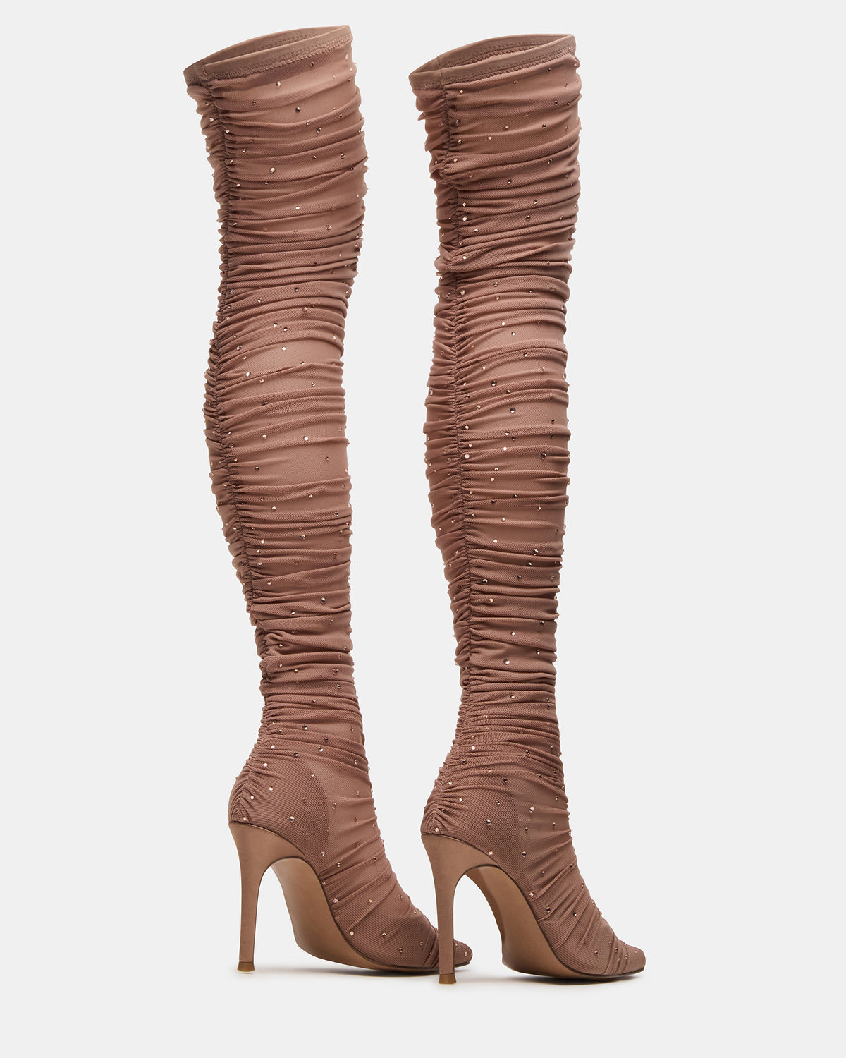 RASHIDA Blush Mesh Over-The-Knee Pointed-Toe Rhinestone Stiletto Heel Women's Boot