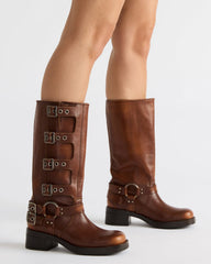 ROCKY Cognac Distressed Knee-High Moto Women's Boot