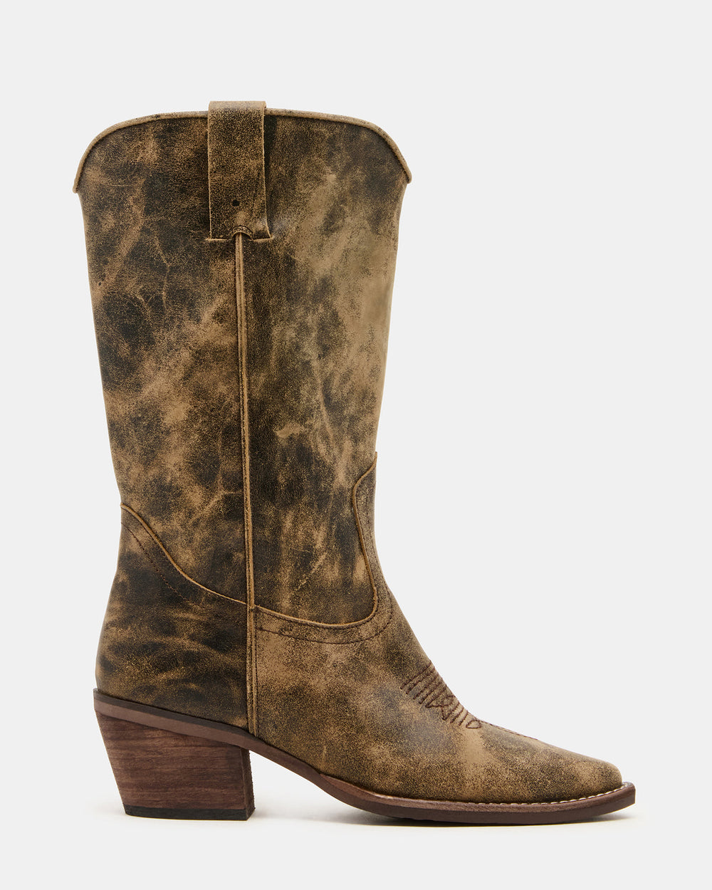 ALBANY Brown Distressed Wide Calf Pointed-Toe Women's Western Boot