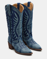 ALBANY Denim Fabric Wide Calf Pointed-Toe Women's Western Boot