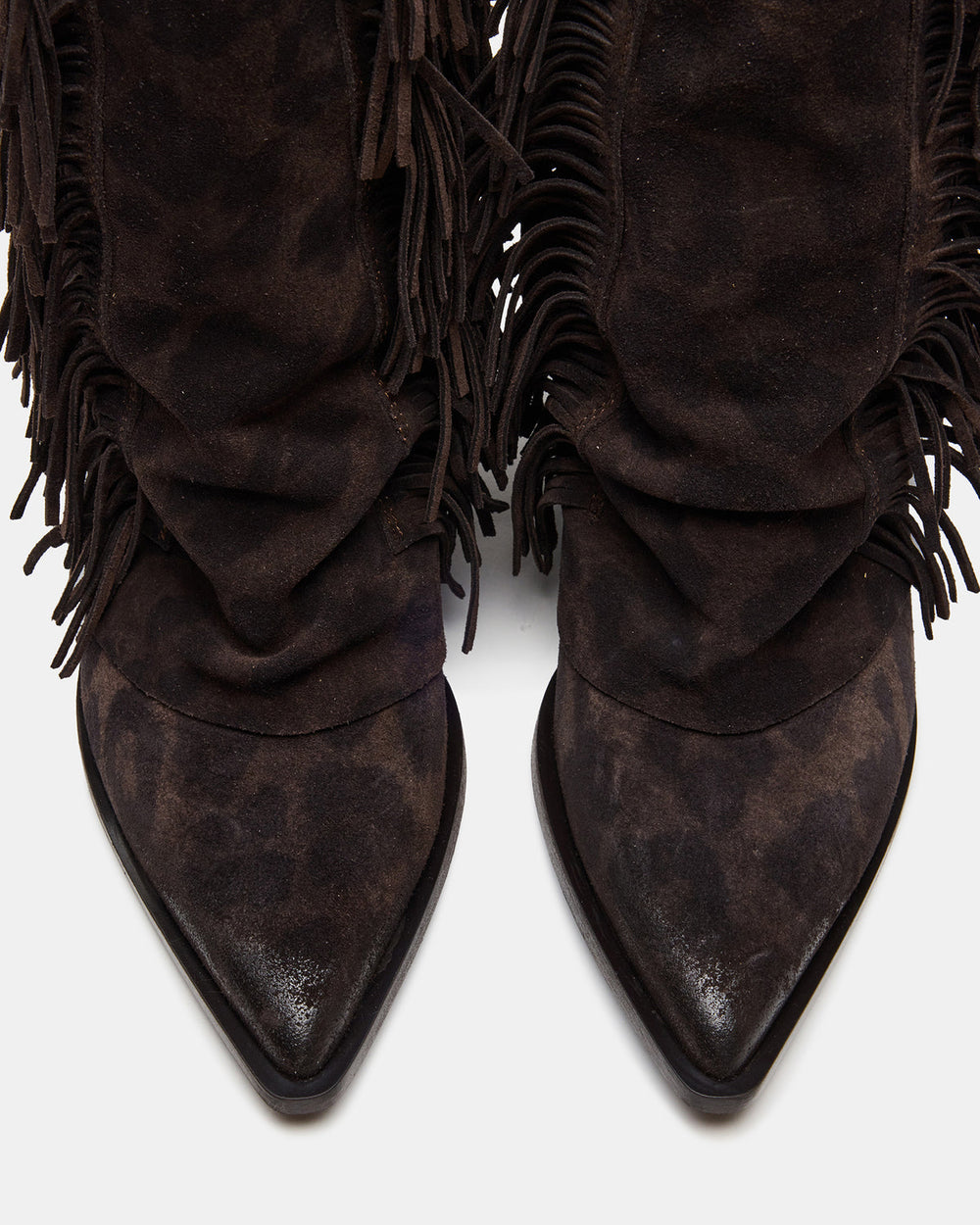 LANDMARK Brown Leopard Cuffed Fringe Western Women's Ankle Boot