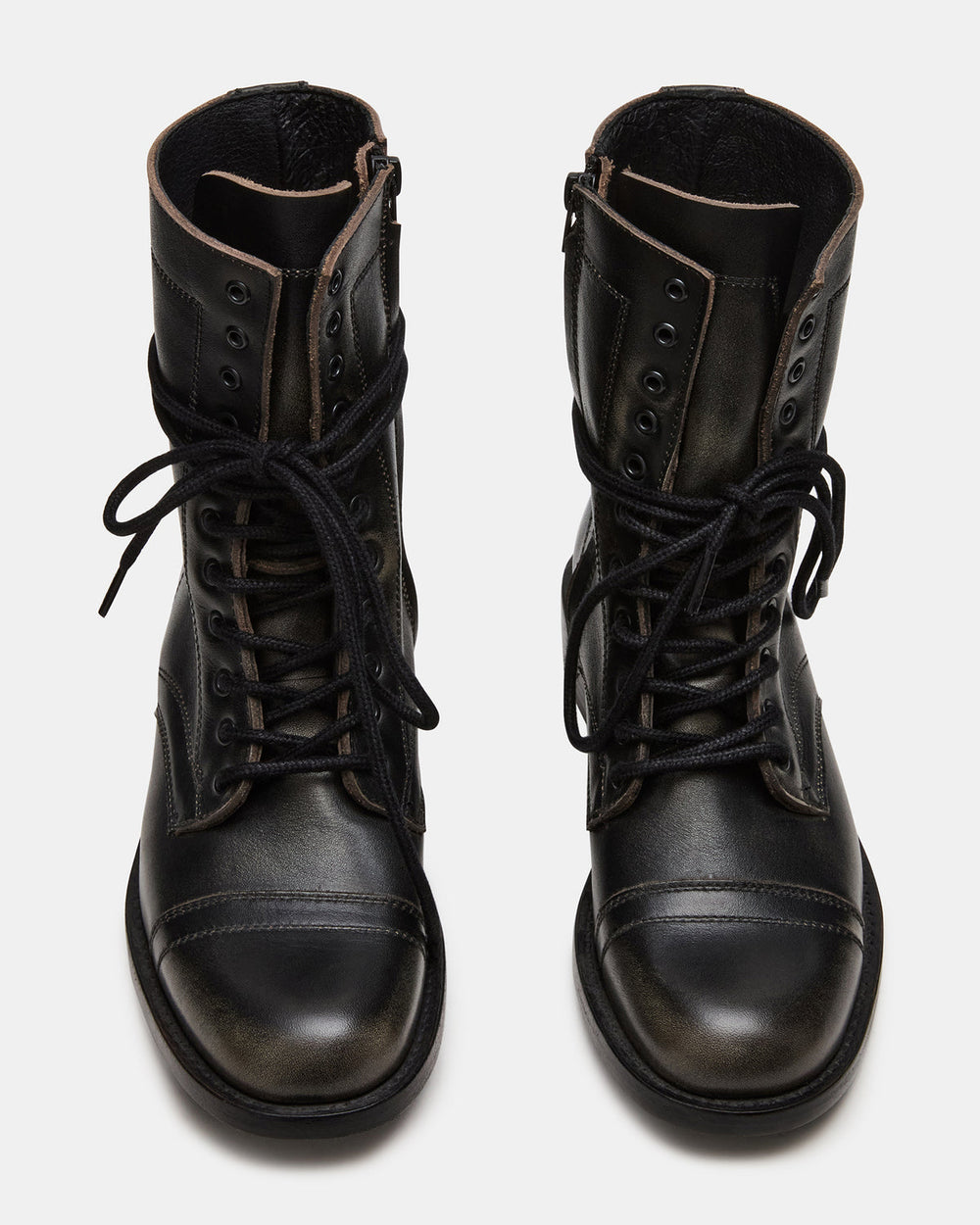 THERON Black Distressed Moto Combat Women's Ankle Boot