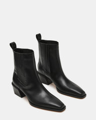 DARSEN Black Leather Square-Toe Block Heel Women's Ankle Boot
