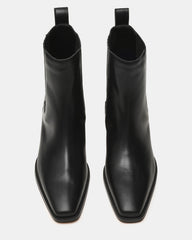 DARSEN Black Leather Square-Toe Block Heel Women's Ankle Boot