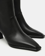 FARE Black Leather Square Toe Women's Ankle Boot