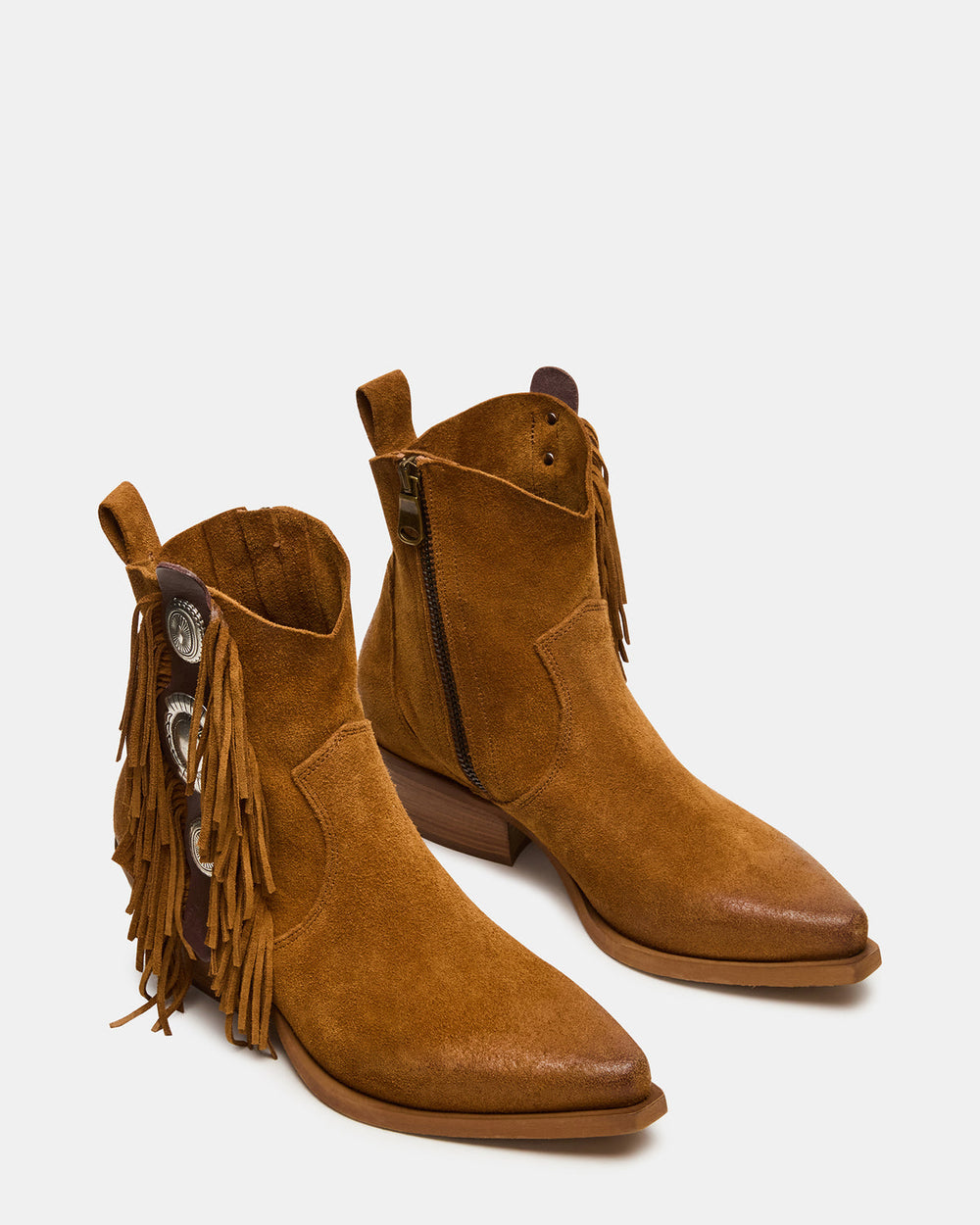 LARAMIE Chestnut Suede Fringe Western Pointed-Toe Women's Ankle Boot
