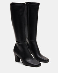 ELLIOT Black Square-Toe Knee-High Block Heel Women's Boot