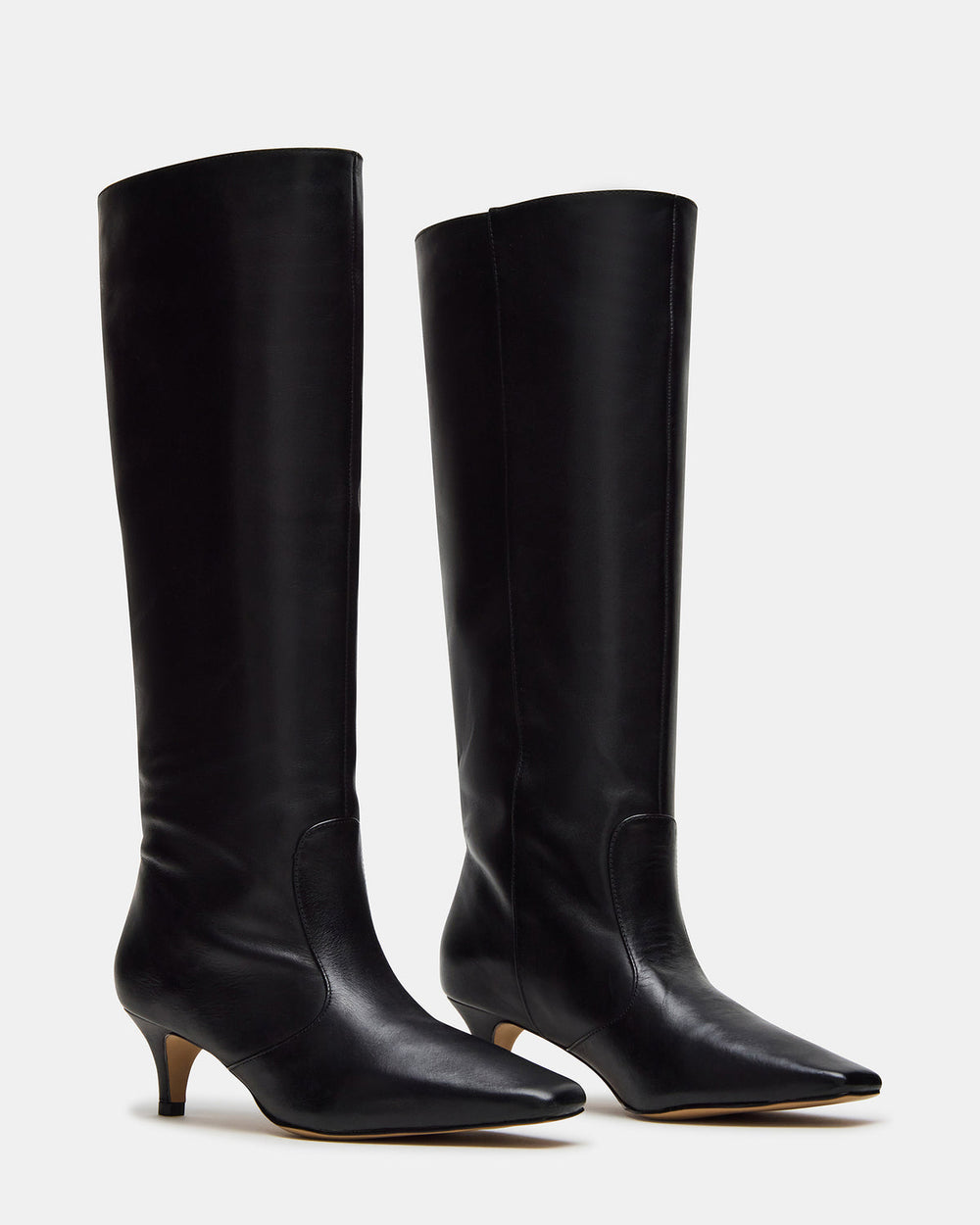 LANDER Black Leather Knee-High Kitten Heel Women's Boot