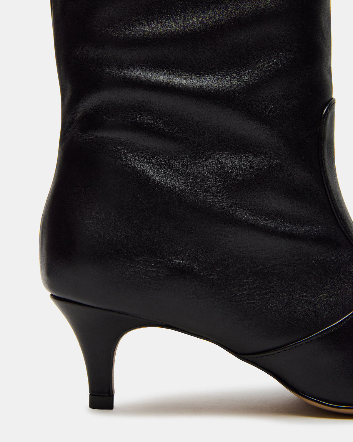 LANDER Black Leather Knee-High Kitten Heel Women's Boot