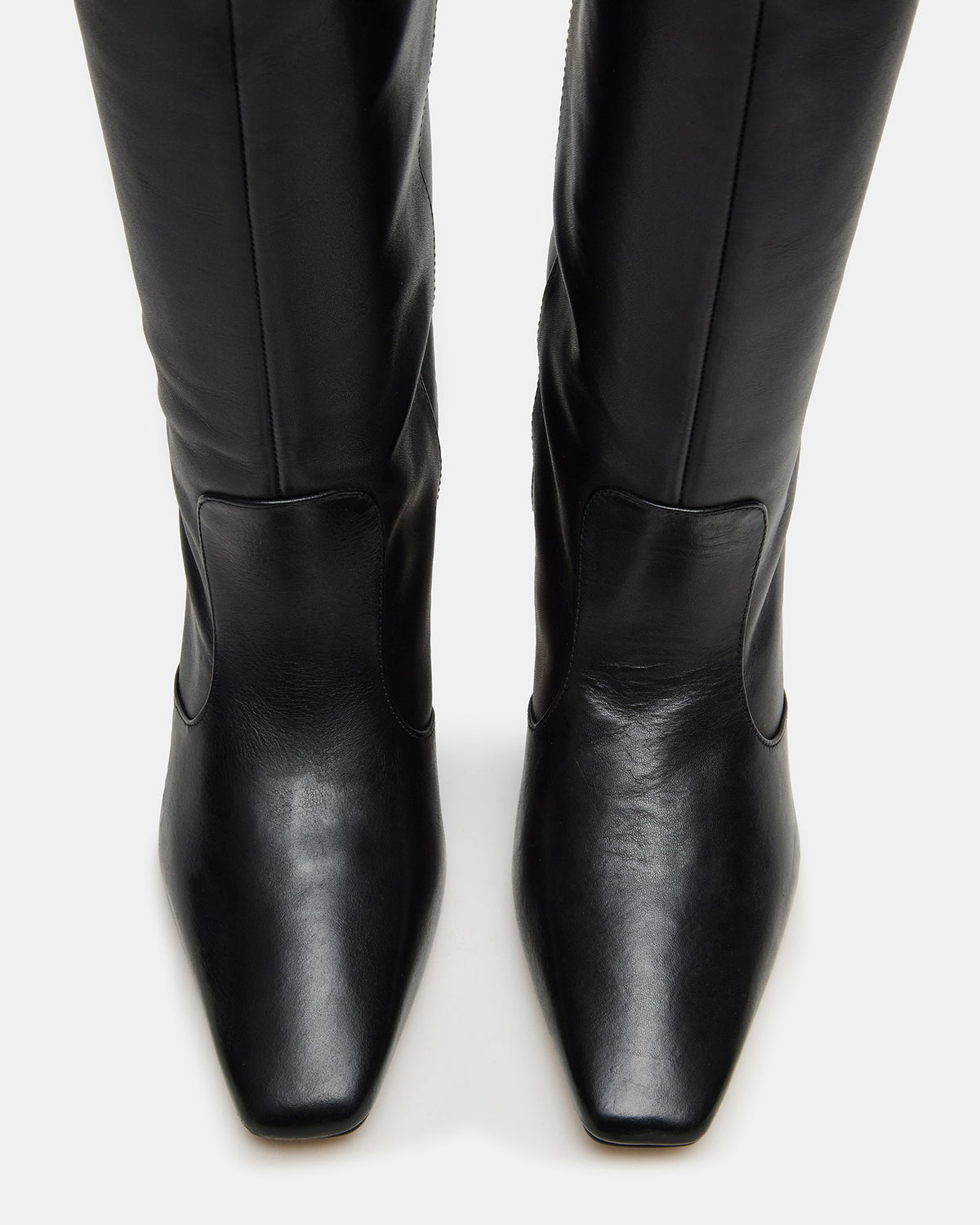 LANDER Black Leather Knee-High Kitten Heel Women's Boot
