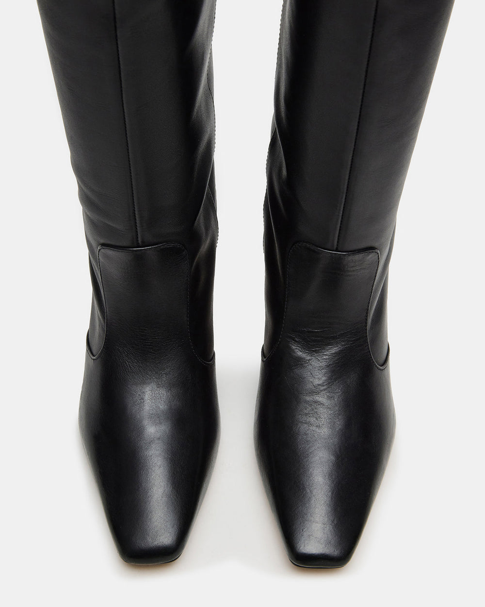 LANDER Black Leather Knee-High Kitten Heel Women's Boot