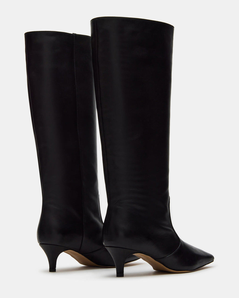 LANDER Black Leather Knee-High Kitten Heel Women's Boot