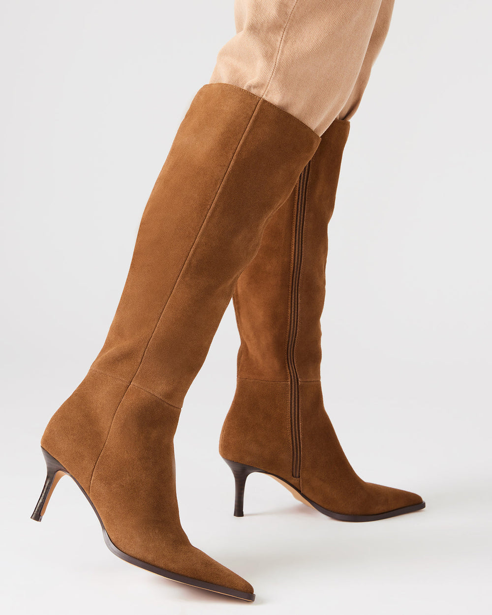 LINGO Chestnut Suede Pointed-Toe Knee-High Women's Boot