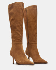 LINGO Chestnut Suede Pointed-Toe Knee-High Women's Boot