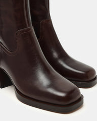 LATCHES Brown Leather Square-Toe Block Heel Women's Ankle Boot