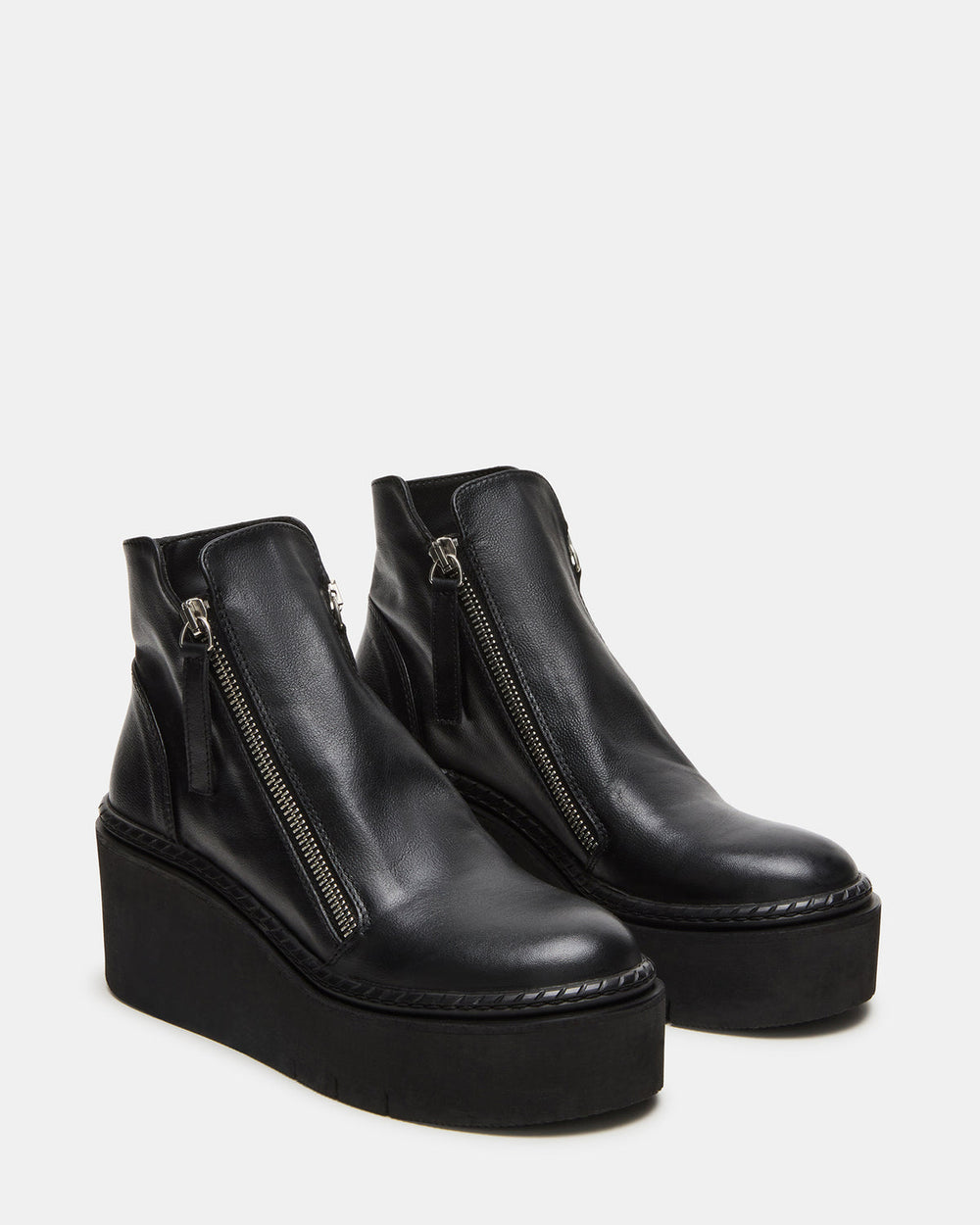 DRIFT Black Leather Platform Moto Women's Ankle Boot