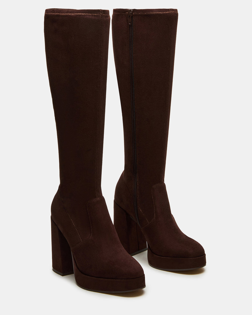 TWAIN Brown Knee-High Block Heel Women's Boot