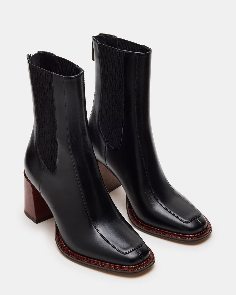 DOWNTOWN Black Leather Chelsea Block Heel Ankle Boot | Women's Booties