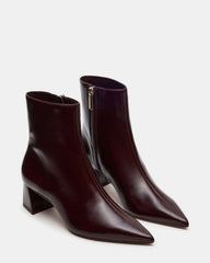 ASHLI Wine Leather Pointed-Toe Block Heel Women's Ankle Boot