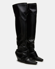 TATIANA Black Square Toe Cuffed Knee-High Women's Boot