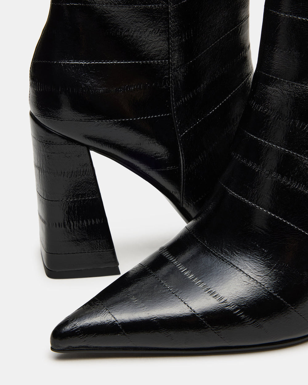 AUDREANA Black Eel Pointed-Toe Block Heel Women's Ankle Boot