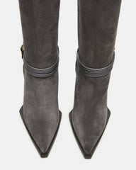 KYNDALL Grey Suede Pointed-Toe Stiletto Heeled Knee-High Women's Boot
