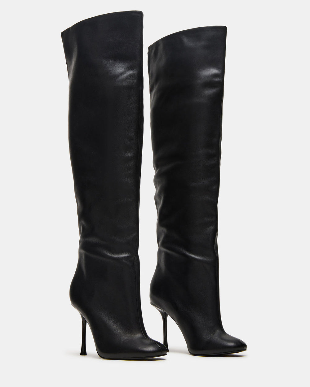 ALLURING Black Leather Over-The-Knee Square-Toe Heeled Women's Boot