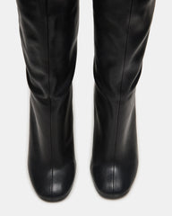 ALLURING Black Leather Over-The-Knee Square-Toe Heeled Women's Boot