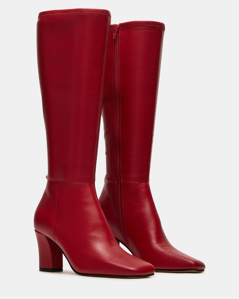 ELLIOT Red Square-Toe Knee-High Block Heel Women's Boot