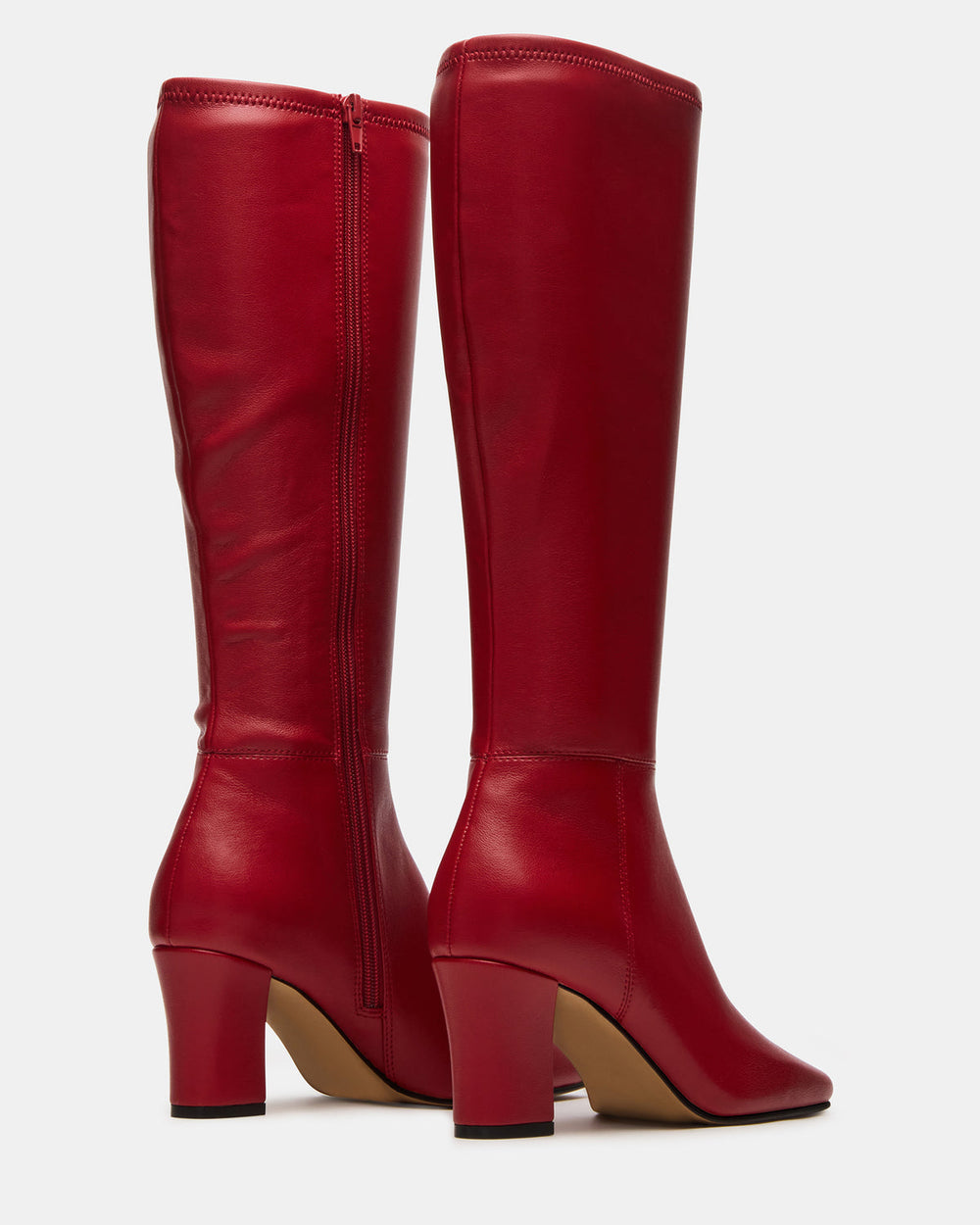 ELLIOT Red Square-Toe Knee-High Block Heel Women's Boot