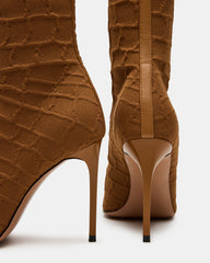 MIDNITE Tan Crocodile Pointed-Toe Stiletto Heel Sock Women's Ankle Boot